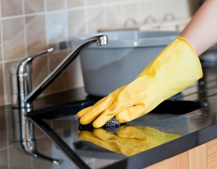 Carpet cleaner using professional equipment in a protected home setting