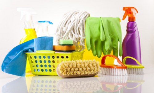 Cleaners reviewing safety procedures before starting a carpet cleaning job