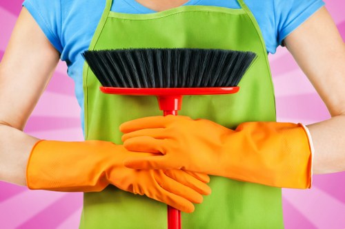 Worker protecting client property while carrying out carpet cleaning